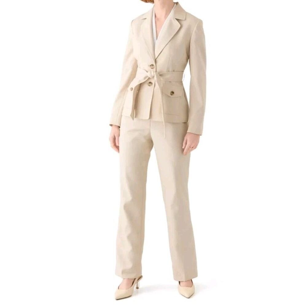 LE SUIT Women's 16, 2 Button Belted Safari Jacket & Fly Front Pants Set Workwear